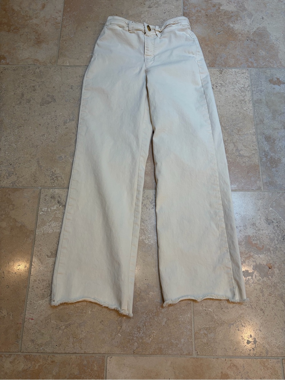 Marine Layer Women’s Wide Leg Full Length Raw Edge Bridget Cream